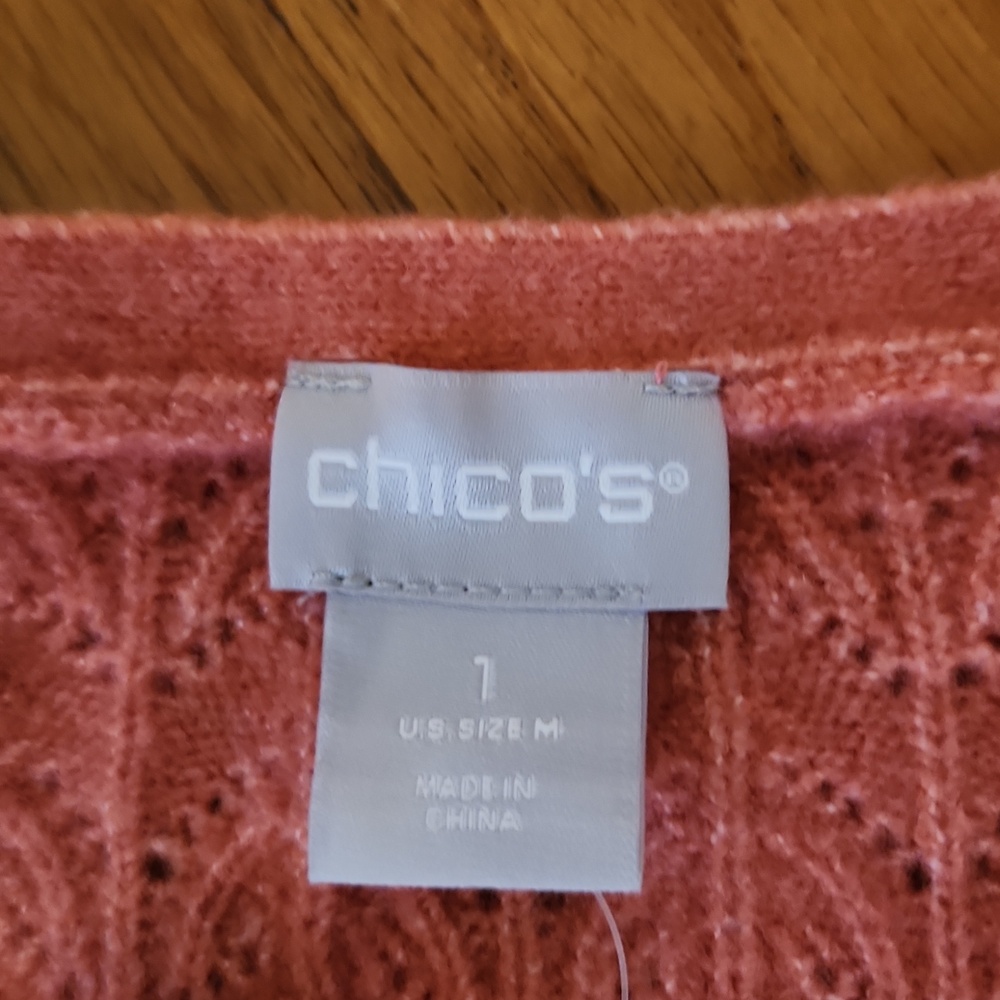 Chico's Drama V Neck LS Pullover Strawberry Blush Knit Sweater NWT Size Medium - Picture 3 of 8